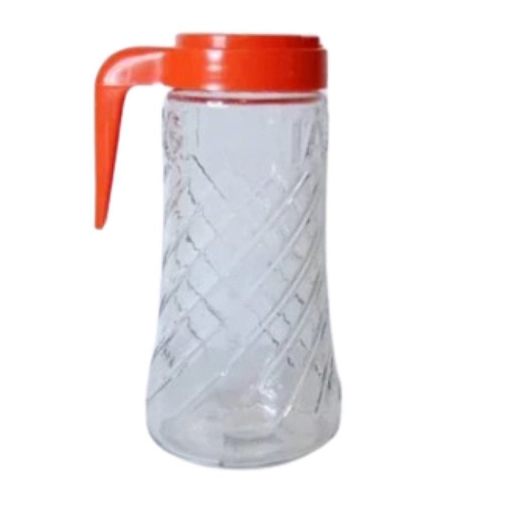 Vintage 1970s "TANG" Anchor Hocking 1Qt. Swirl Pitcher w/Flip Orange Lid